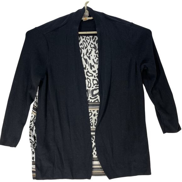 Chicos Cardigan Women Size L Black Cheetah Print Back Open Front Pockets Sweater - Picture 1 of 7